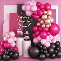 Fuşya Siyah Makaron Pembe Renkli Balon Zincir Seti 2.5m
