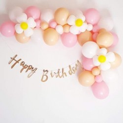 Makaron Pembe Açık Somon ve Beyaz Renkli Papatya Temalı Balon Zincir Seti 2.5 Metre