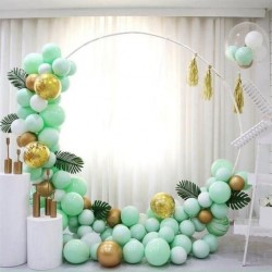 Mint Yeşili Yapraklı Makaron Gold Krom Konfetili Balon Zincir Seti