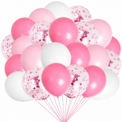 Beyaz Fuşya Pembe Konfetili Balon Seti 40 Adet