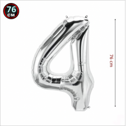 4 Rakam Gümüş Folyo Balon 76 cm