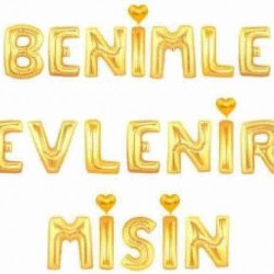 Benimle Evlenirmisin Gold Folyo Balon Seti 