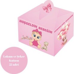 Hoşgeldin Bebeğim Temalı Pembe Şeker - Lokum Kutusu - 25 Adet 