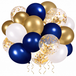 Gold Beyaz Gece Mavisi Konfetili Balon Seti 20 Adet