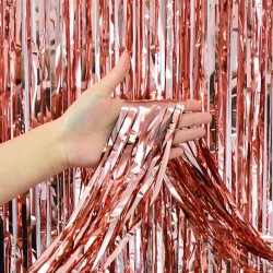 Rose Gold Işıltılı Püsküllü Arka Fon Perdesi