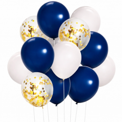 Gece Mavisi Beyaz Gold Konfetili Balon Seti 15 Adet