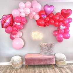 Kırmızı Pembe Fuşya ve Dudak Folyo Balon Zincir Seti